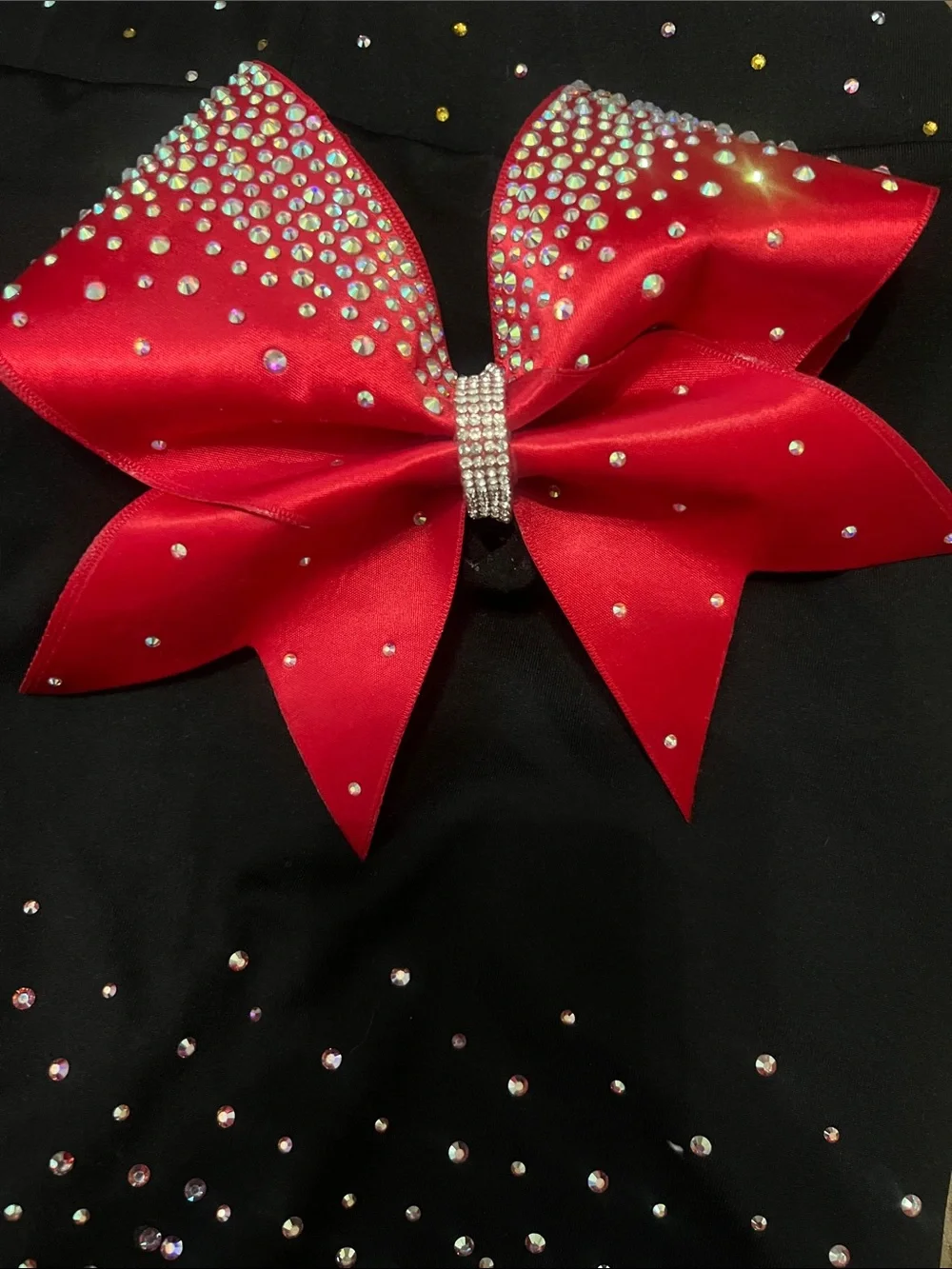 Red Satin Rhinestone Cheer Bow